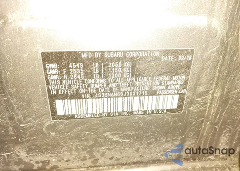 2018 Subaru Legacy 2.5I Limited from USA, damaged, VIN 4S3BNAN60J3031715